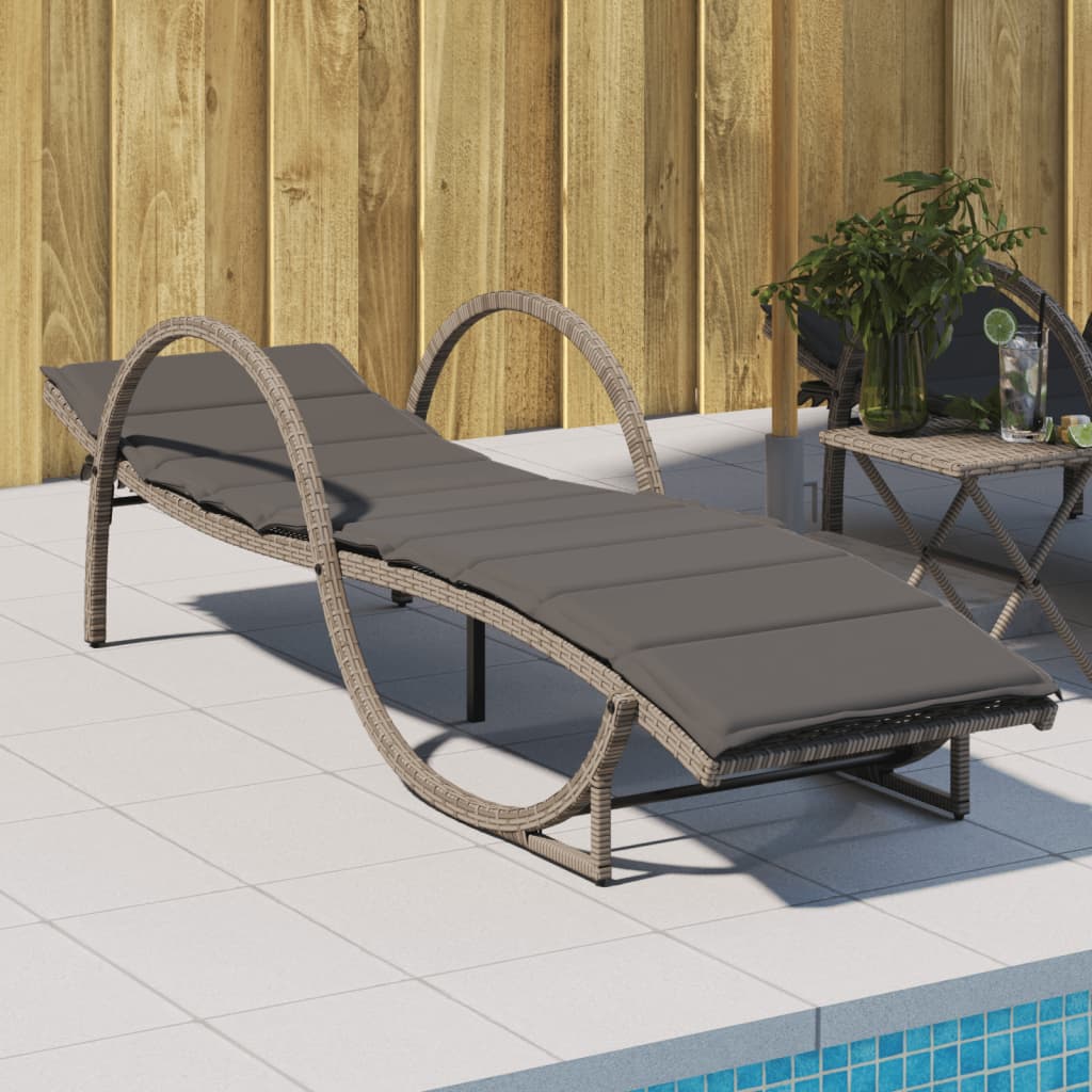 Sun lounger with cushion 60x199x42 cm PE wicker grey