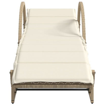 Sun lounger with cushion 60x199x42 cm PE wicker beige