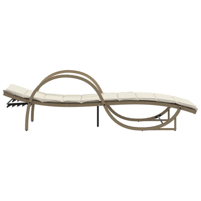 Sun lounger with cushion 60x199x42 cm PE wicker beige