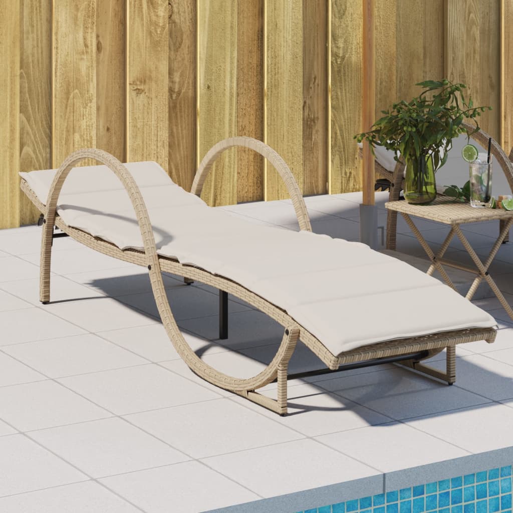 Sun lounger with cushion 60x199x42 cm PE wicker beige
