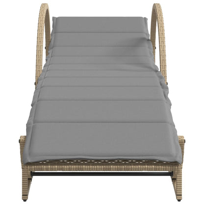 Sun lounger with cushion 60x199x42 cm PE wicker beige