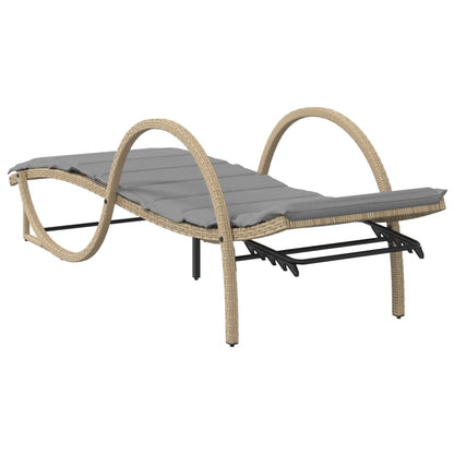 Sun lounger with cushion 60x199x42 cm PE wicker beige