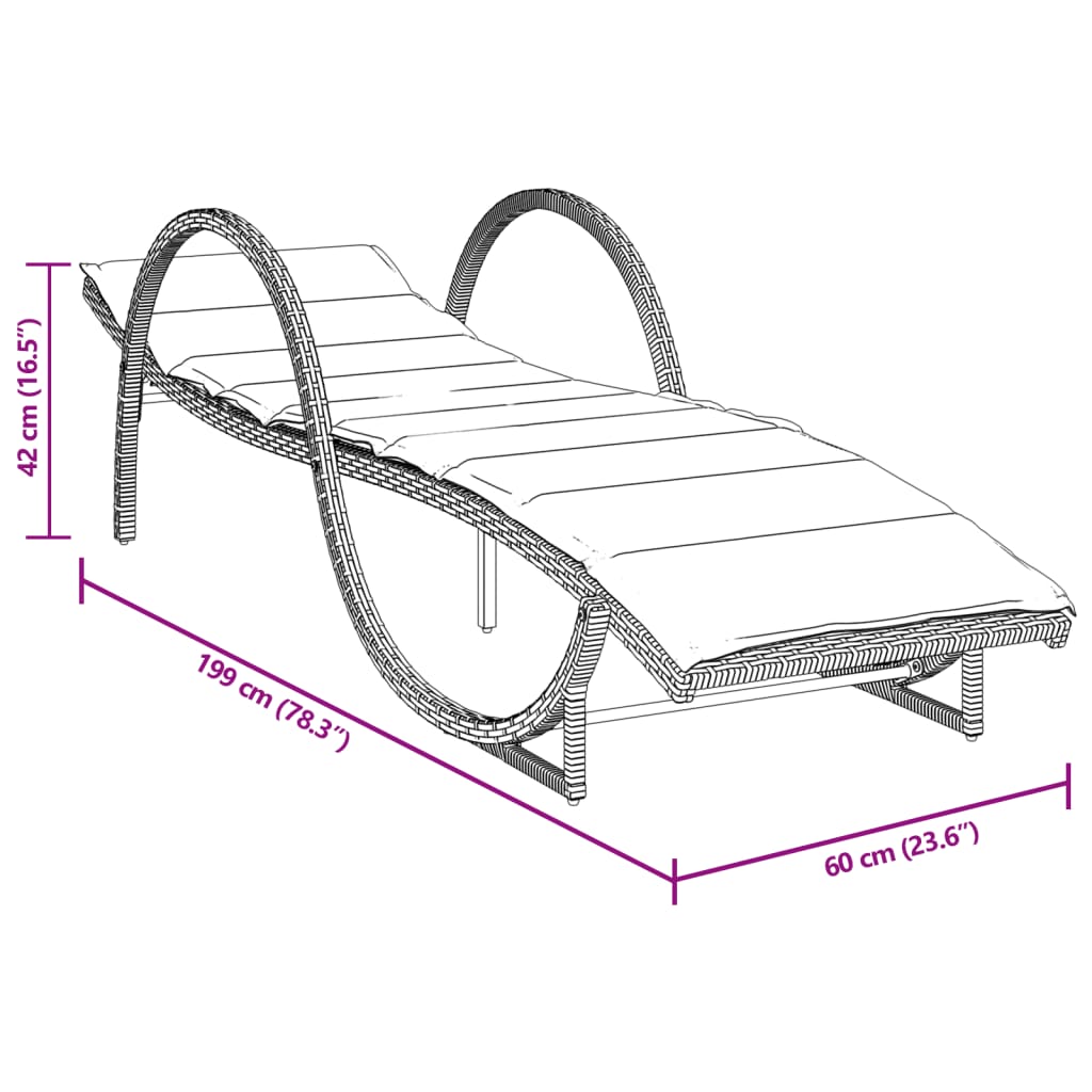 Sun lounger with cushion 60x199x42 cm PE wicker beige