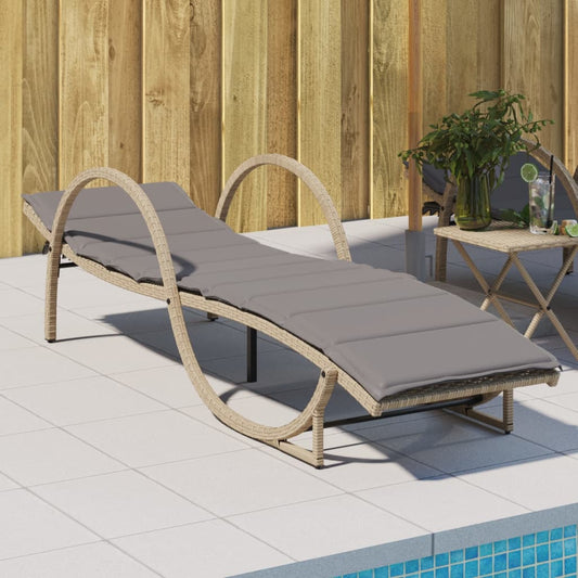 Sun lounger with cushion 60x199x42 cm PE wicker beige