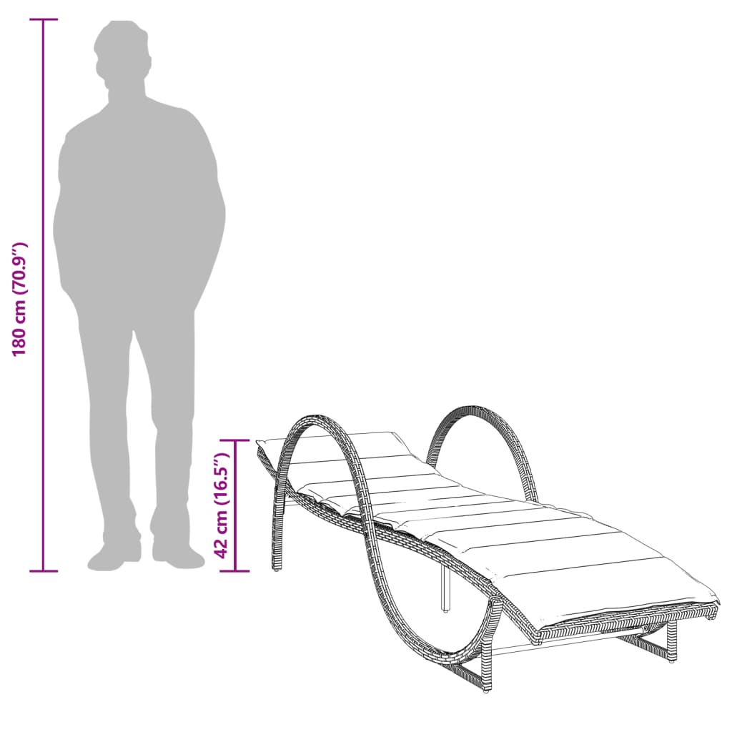 Sun lounger with cushion 60x199x42 cm PE wicker