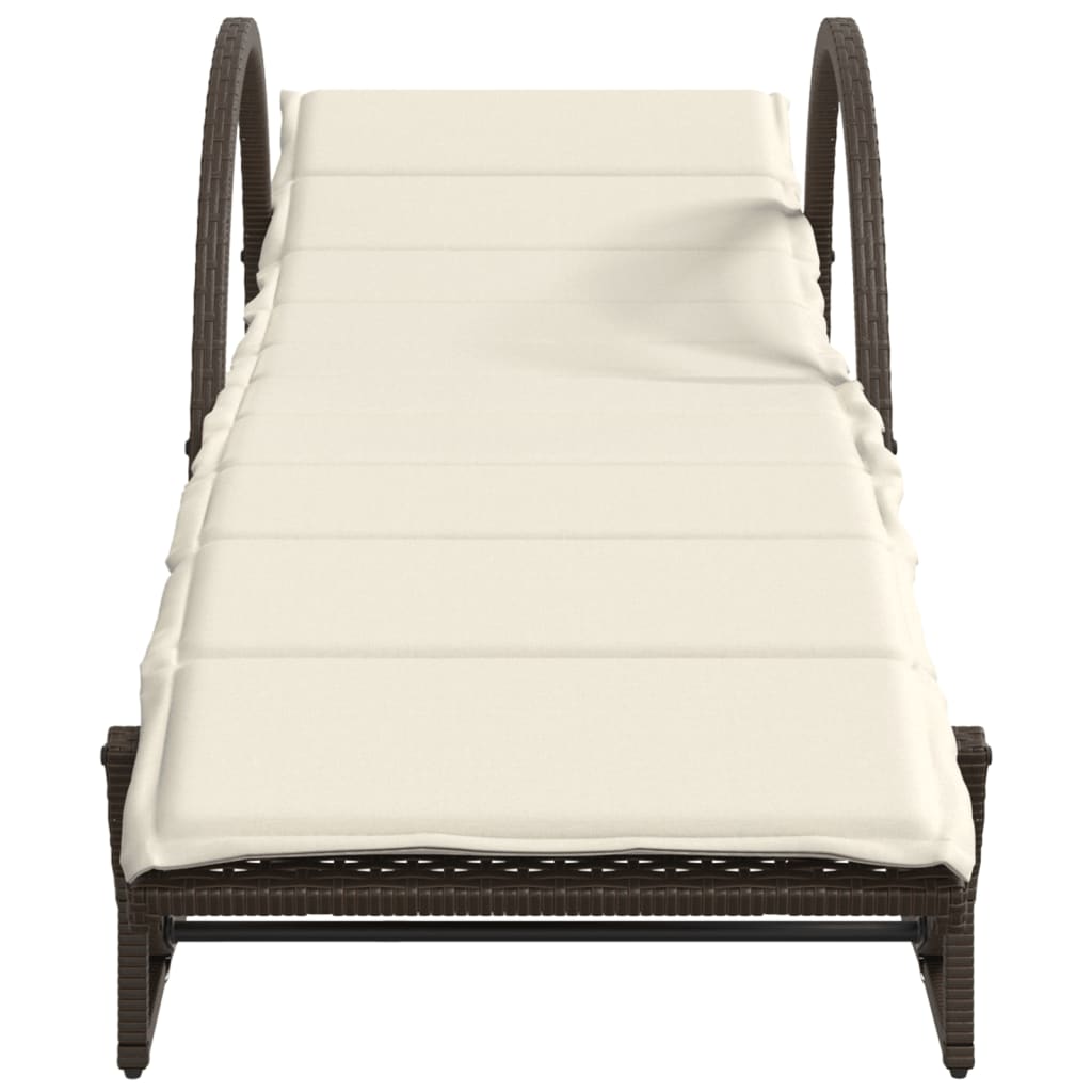 Sun loungers with table 2 pcs PE rattan brown