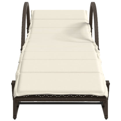 Sun loungers with table 2 pcs PE rattan brown