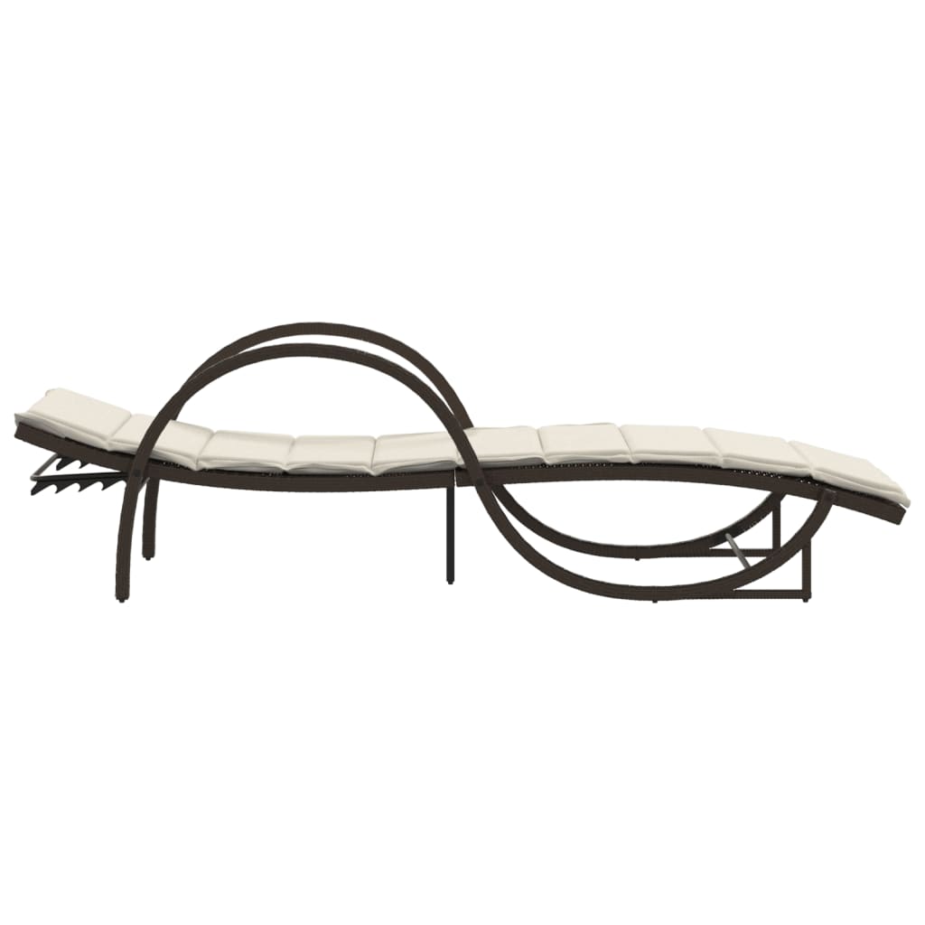 Sun loungers with table 2 pcs PE rattan brown