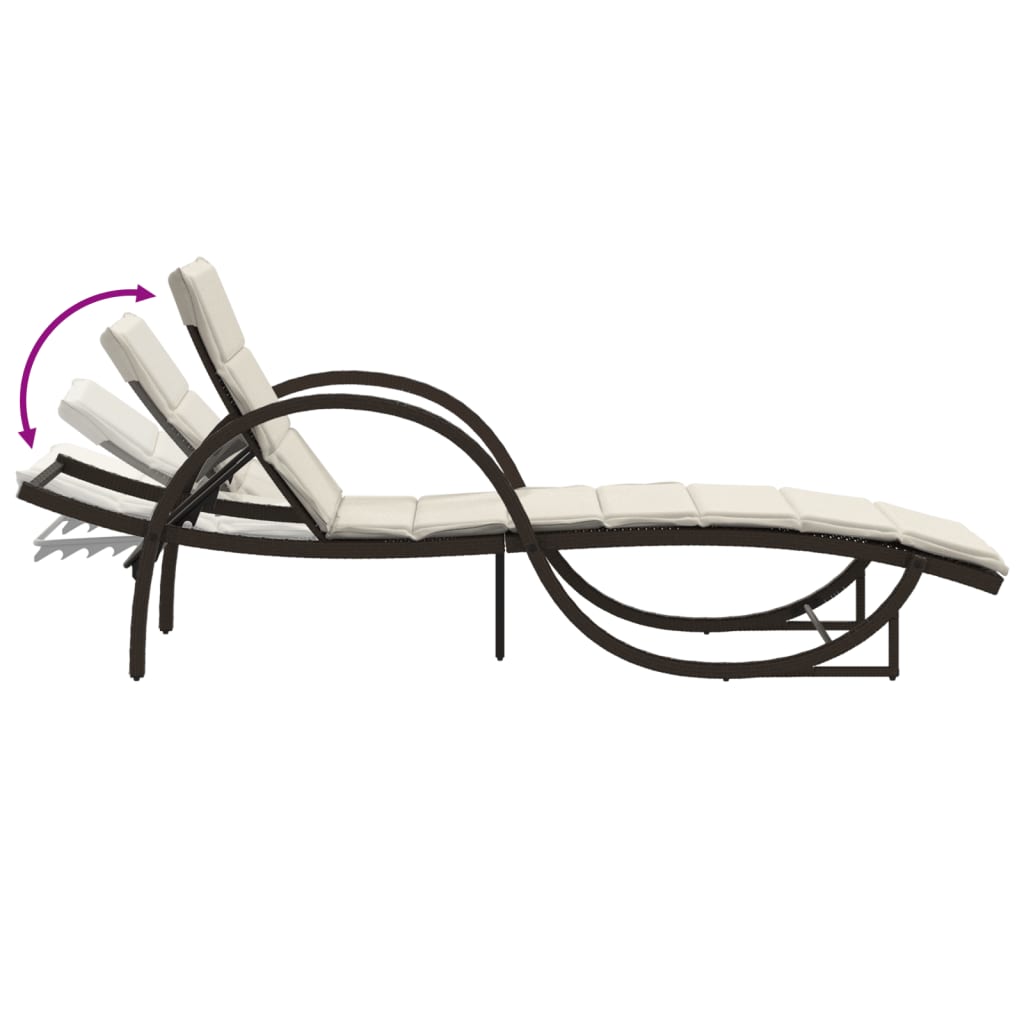 Sun loungers with table 2 pcs PE rattan brown