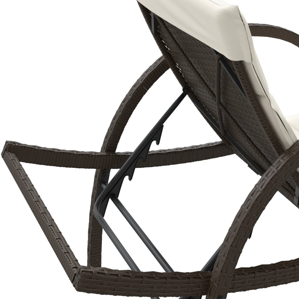 Sun loungers with table 2 pcs PE rattan brown
