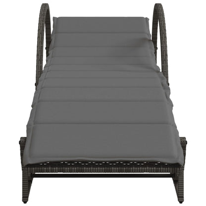 Sun loungers with table 2 pcs PE rattan grey