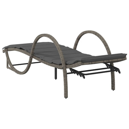 Sun loungers with table 2 pcs PE rattan grey