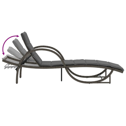 Sun loungers with table 2 pcs PE rattan grey