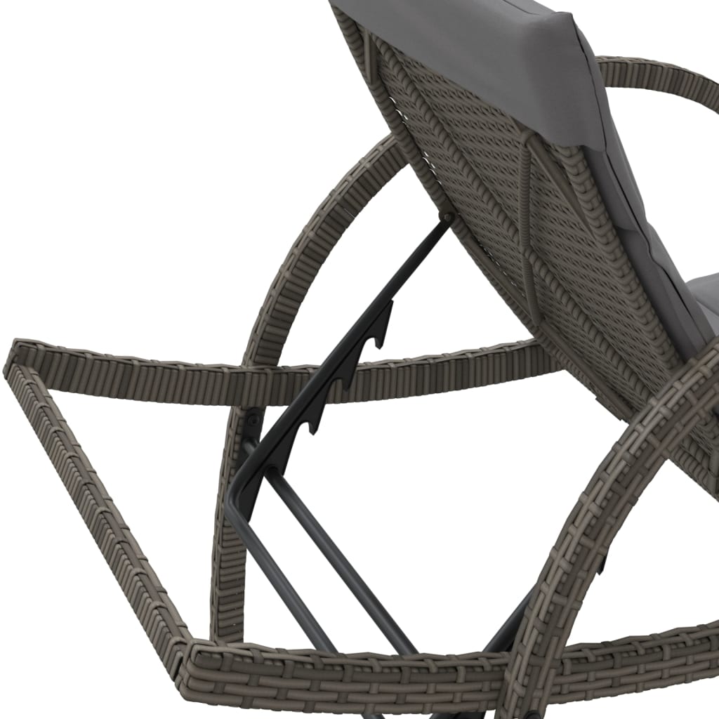 Sun loungers with table 2 pcs PE rattan grey