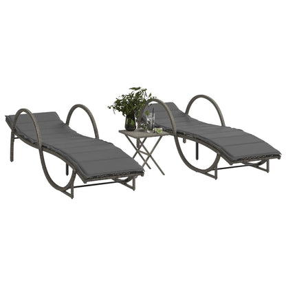 Sun loungers with table 2 pcs PE rattan grey