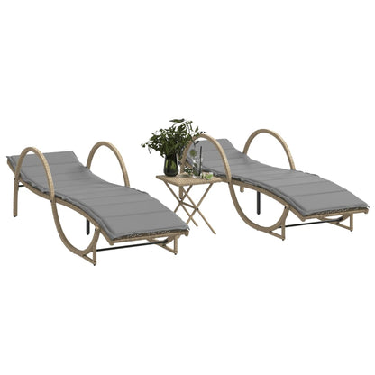 Sun loungers with table 2 pcs PE rattan beige