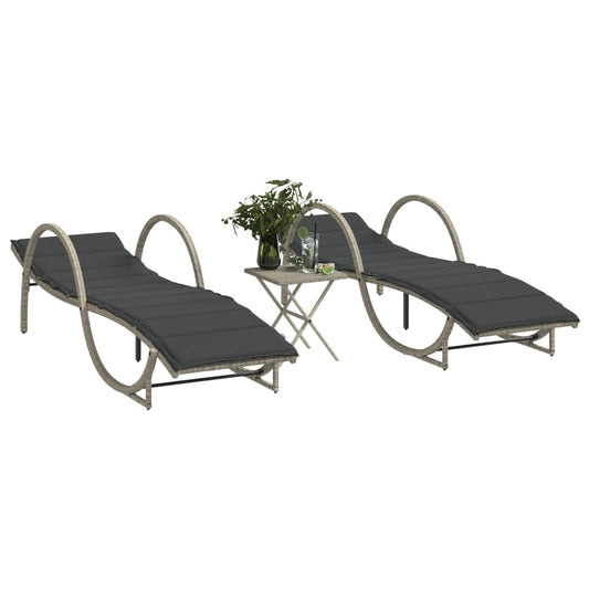 Sun loungers with table 2 pcs PE rattan light grey