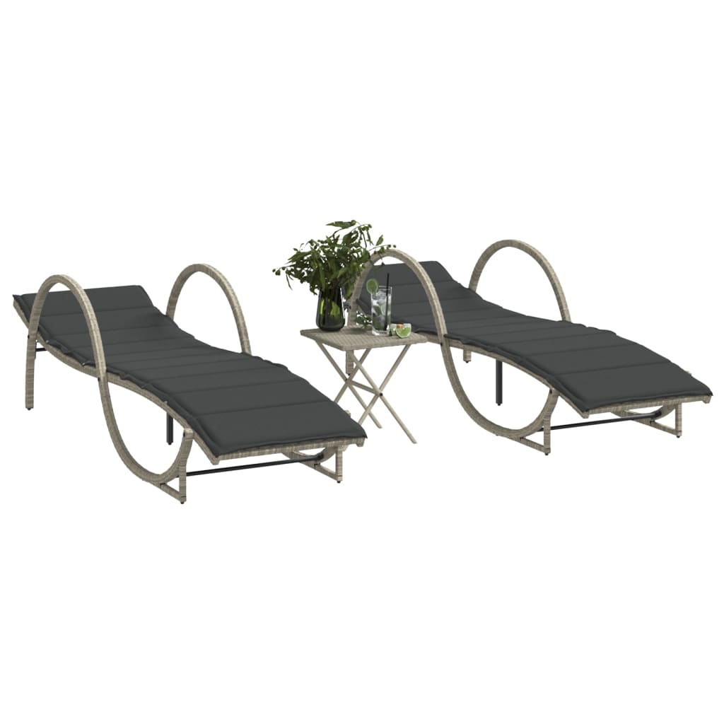 Sun loungers with table 2 pcs PE rattan light grey