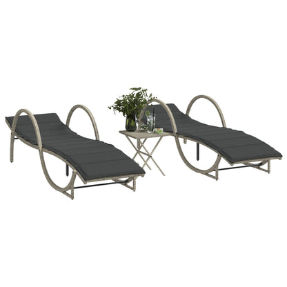 Sun loungers with table 2 pcs PE rattan light grey
