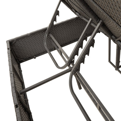 Double sun lounger with cushions and parasol in black PE wicker