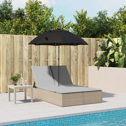 Double sun lounger with cushions and parasol in PE wicker, beige