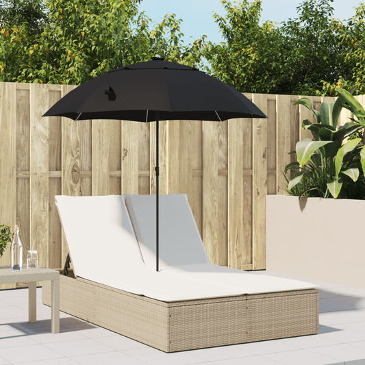 Double sun lounger with cushions and parasol in PE wicker, beige