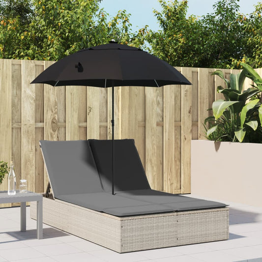 Double sun lounger with cushions and parasol in PE wicker, beige