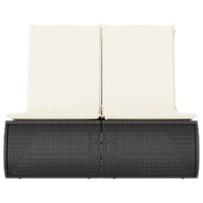 Double sun lounger with cushions in black poly rattan