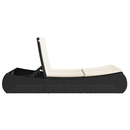 Double sun lounger with cushions in black poly rattan