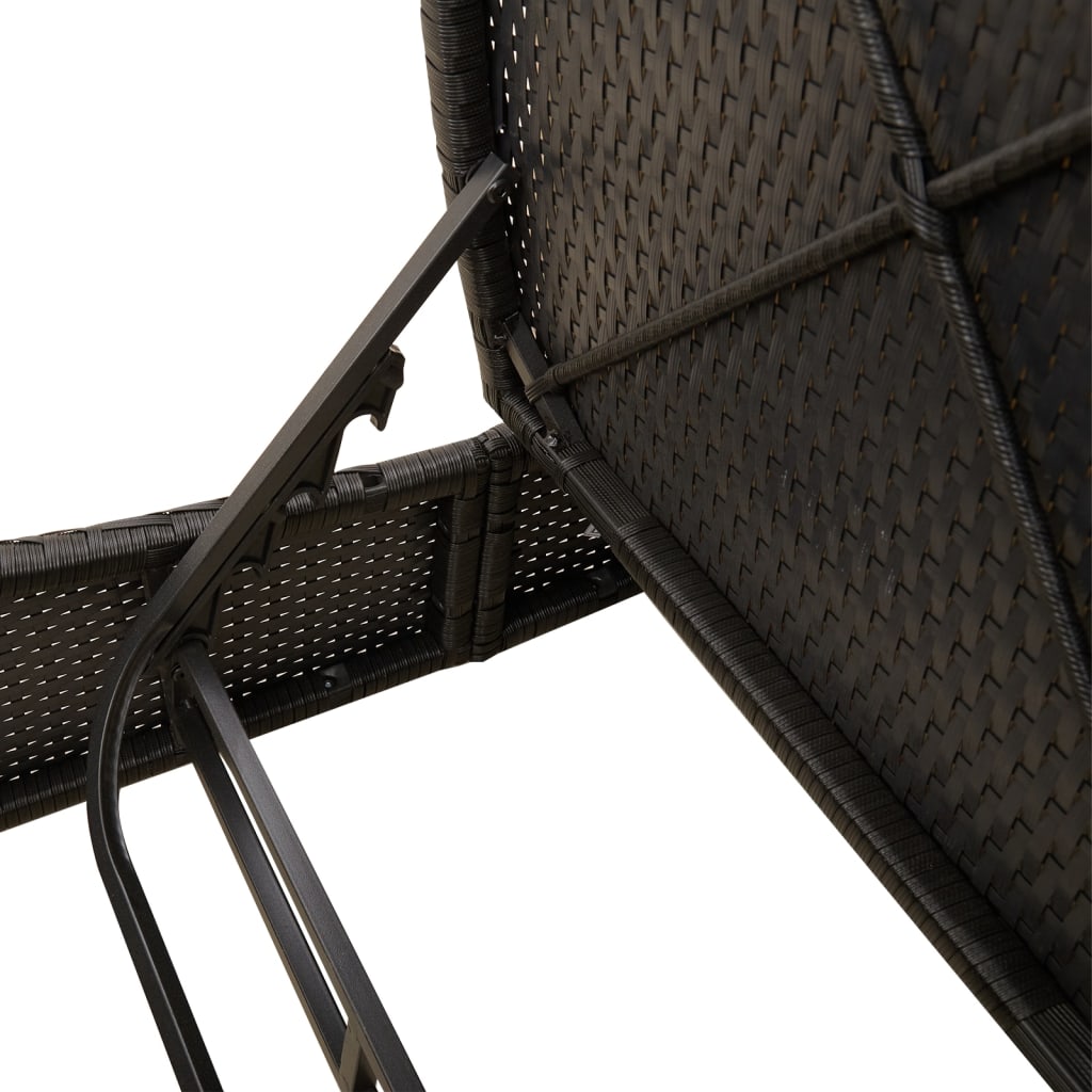 Double sun lounger with cushions in black poly rattan