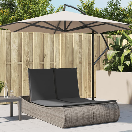 Double sun lounger with cushions in grey poly rattan