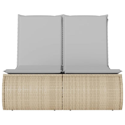 Double sun lounger with cushions in beige PE wicker