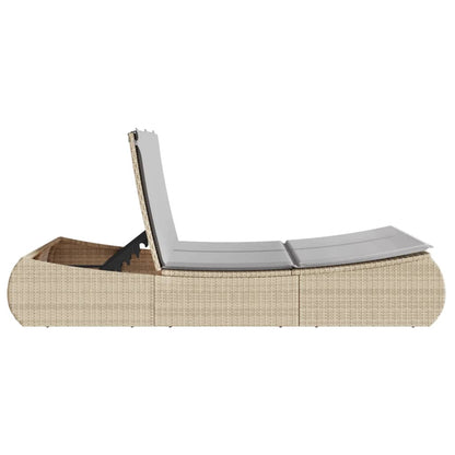 Double sun lounger with cushions in beige PE wicker
