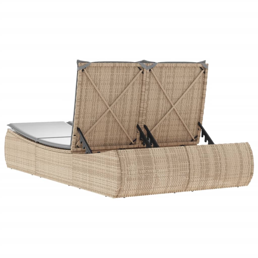 Double sun lounger with cushions in beige PE wicker