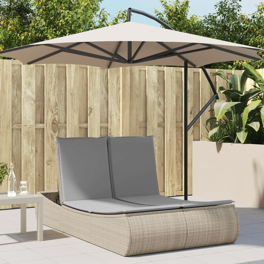 Double sun lounger with cushions in beige PE wicker