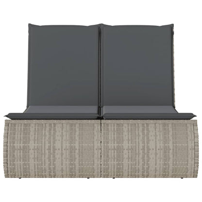 Double sun lounger with cushions in light grey poly rattan