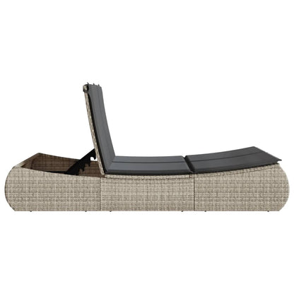Double sun lounger with cushions in light grey poly rattan