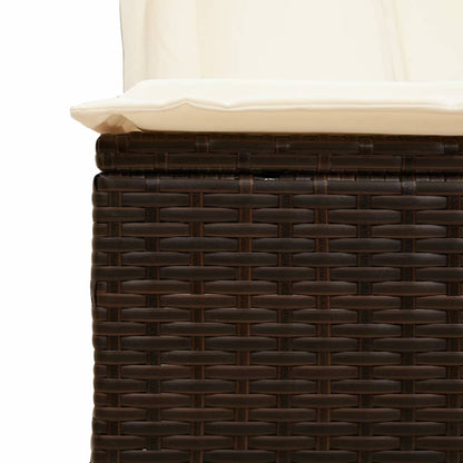 Double sun lounger with roof and curtains in brown PE rattan