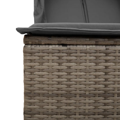 Double sun lounger with roof and curtains in grey poly rattan