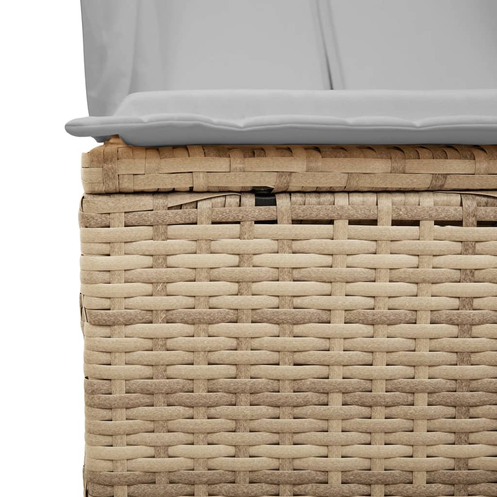 Double sun lounger with roof and curtains in beige PE wicker