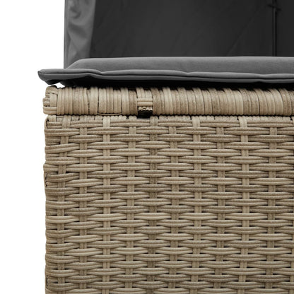 Double sun lounger with roof and curtains in light grey poly rattan