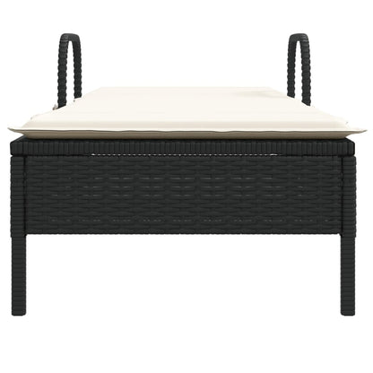 Sun lounger with wheels and cushion in black PE wicker