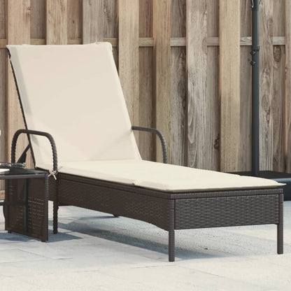 Sun lounger with wheels and cushion in black PE wicker
