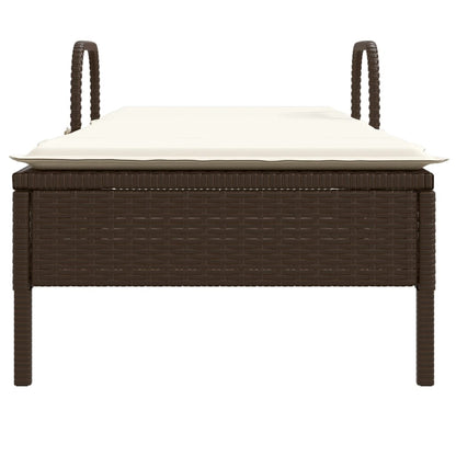 Sun lounger with wheels and cushion in brown PE wicker