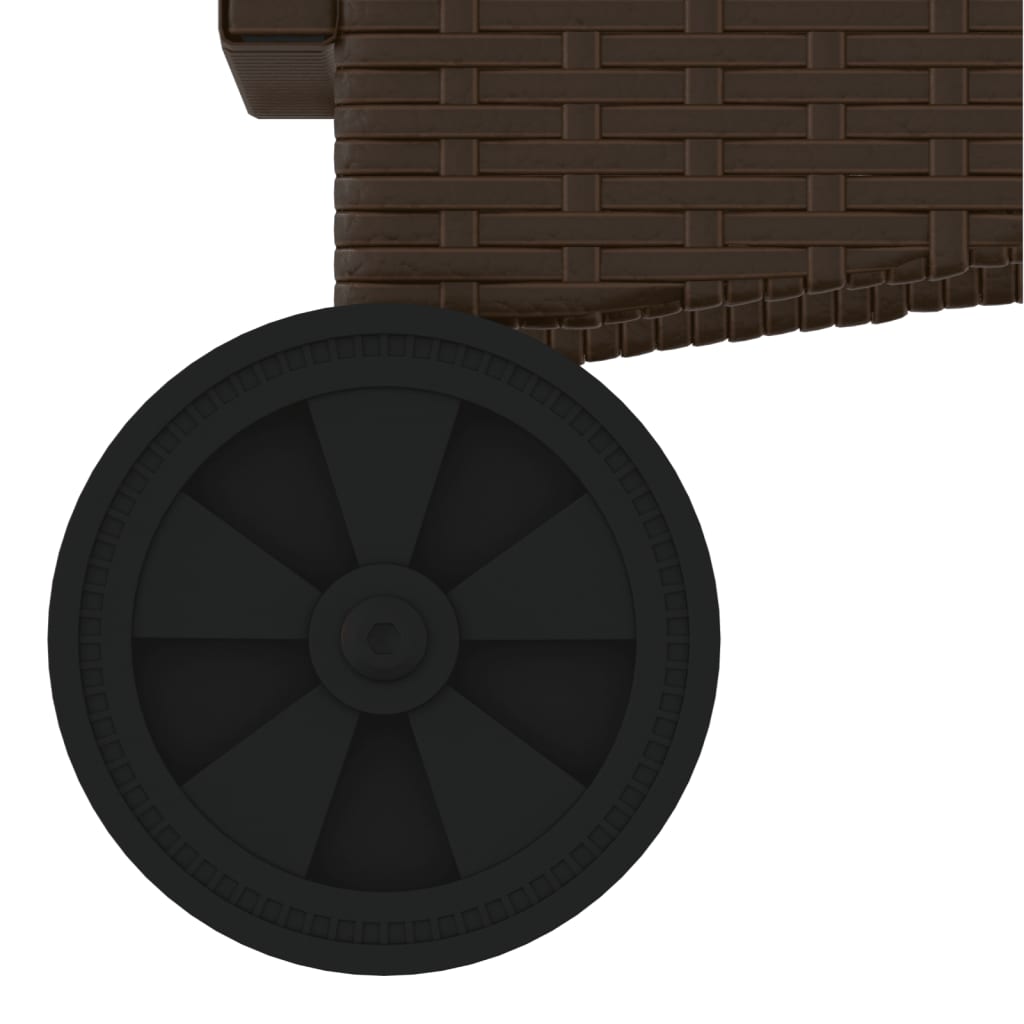 Sun lounger with wheels and cushion in brown PE wicker