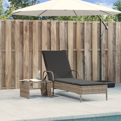Sun lounger with wheels and cushion in grey PE wicker