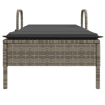 Sun lounger with wheels and cushion in grey PE wicker