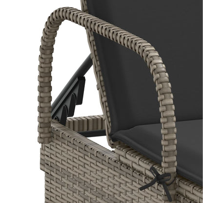 Sun lounger with wheels and cushion in grey PE wicker