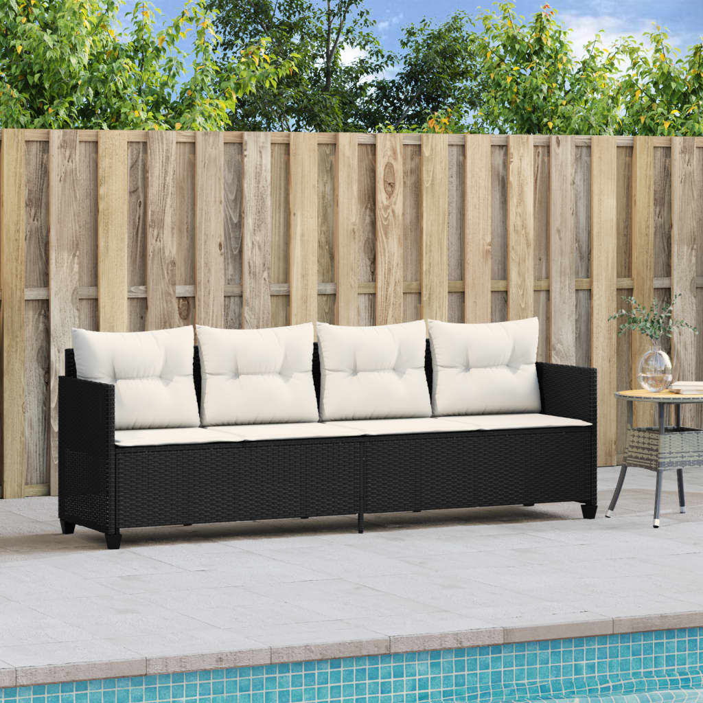 Sun lounger with cushions in black PE wicker