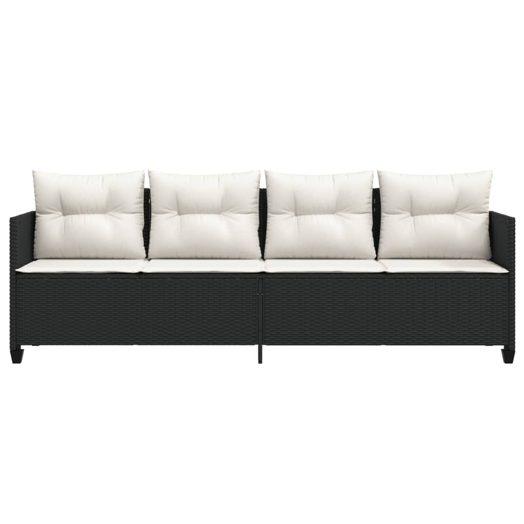 Sun lounger with cushions in black PE wicker